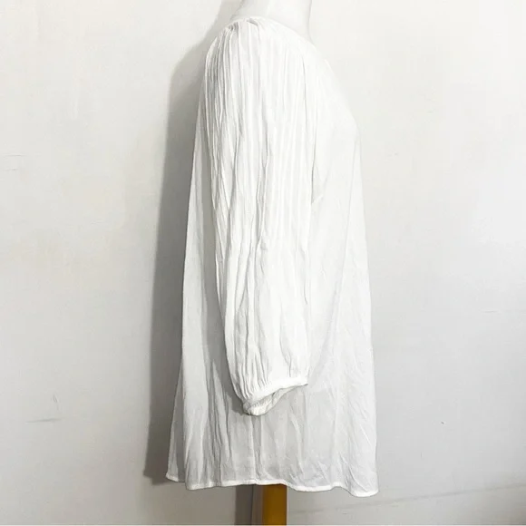Ava & Viv Boho Gauzy Beautiful Tucked Balloon Sleeve White Tunic Top 2X - Picture 4 of 7